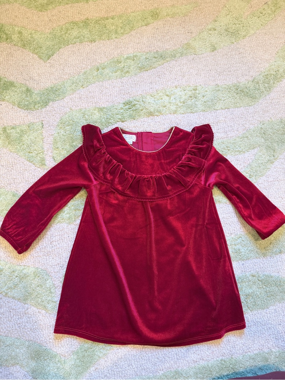 Mud Pie Red Velvet Dress with Gold Trim